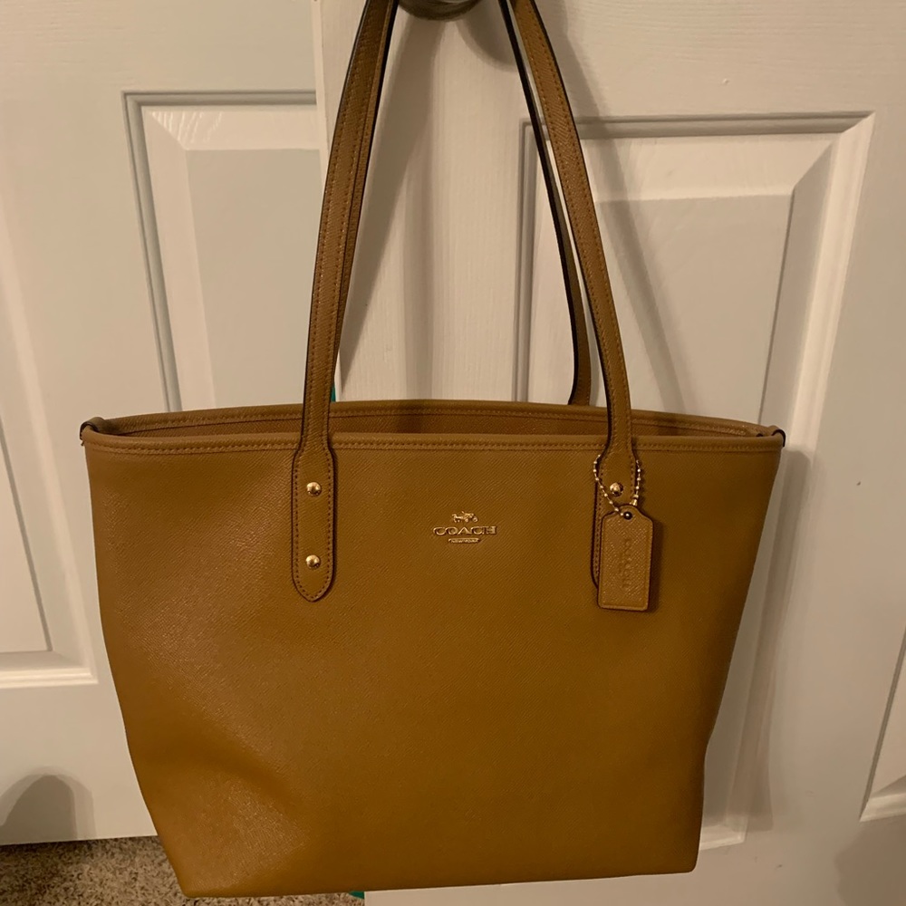 Brown coach zip tote